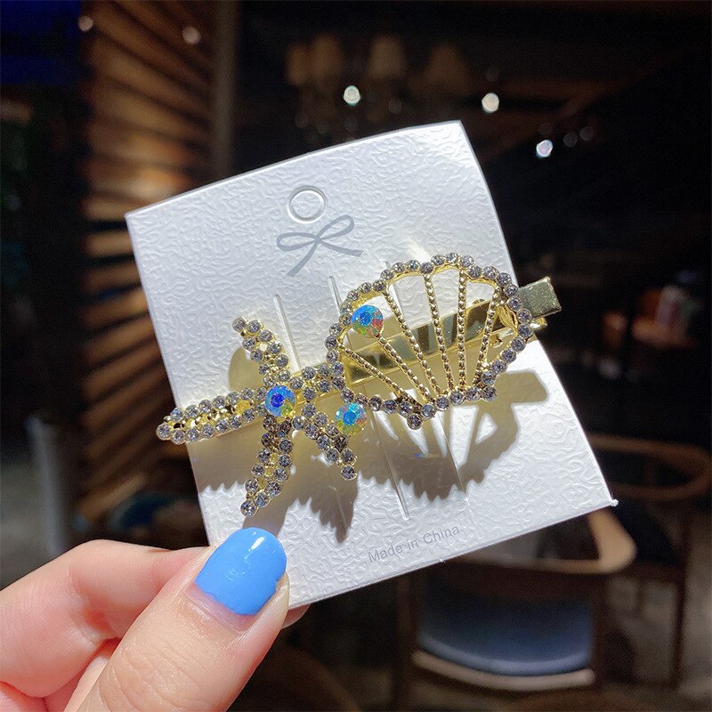 Luxe kristallen haarspelden vintage legering geometrische pony clips gouden haarspeld bruiloft haar sieraden accessoires minnaar ins hoofddeksels: Gouden schelp