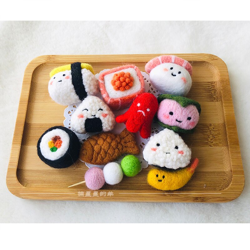 Kit de costura de lana de Sushi japonés, fieltro de lana, aguja de fieltro, colgante, artesanía, artesanía, bricolaje, hecho a mano