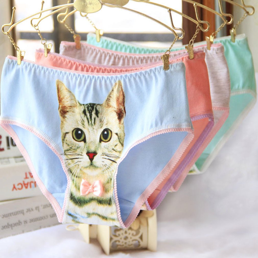 Women's 3D Cat Pattern Briefs Female Thread Cotton Hips Sweet Beauty Briefs Comfortable Antibacterial Ladies Underwer