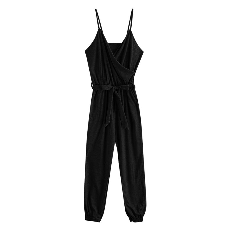 ZAFUL Women Jumpsuits Rompers Cami Belted Surplice Jogger Jumpsuit Solid V-Neck Loose Overalls Pants Casual Wear