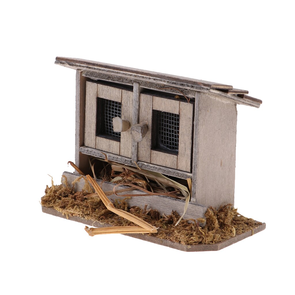 1:12 Vintage Wooden Mini Hen House Chicken Coop Micro Life Scenes Ornaments