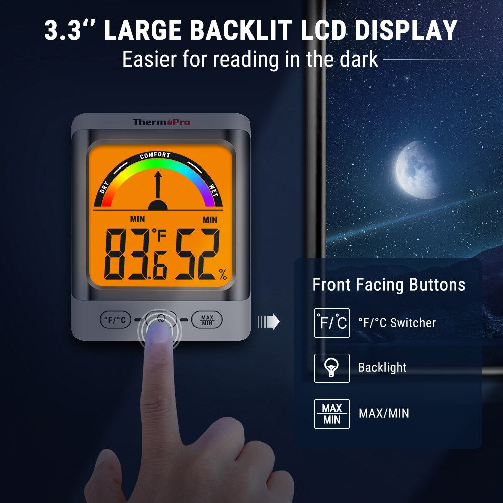 Thermopro TP52 Indoor Slaapkamer Digitale Thermometer &amp; Hygrometers Met Grotere Lcd Display Weerstation