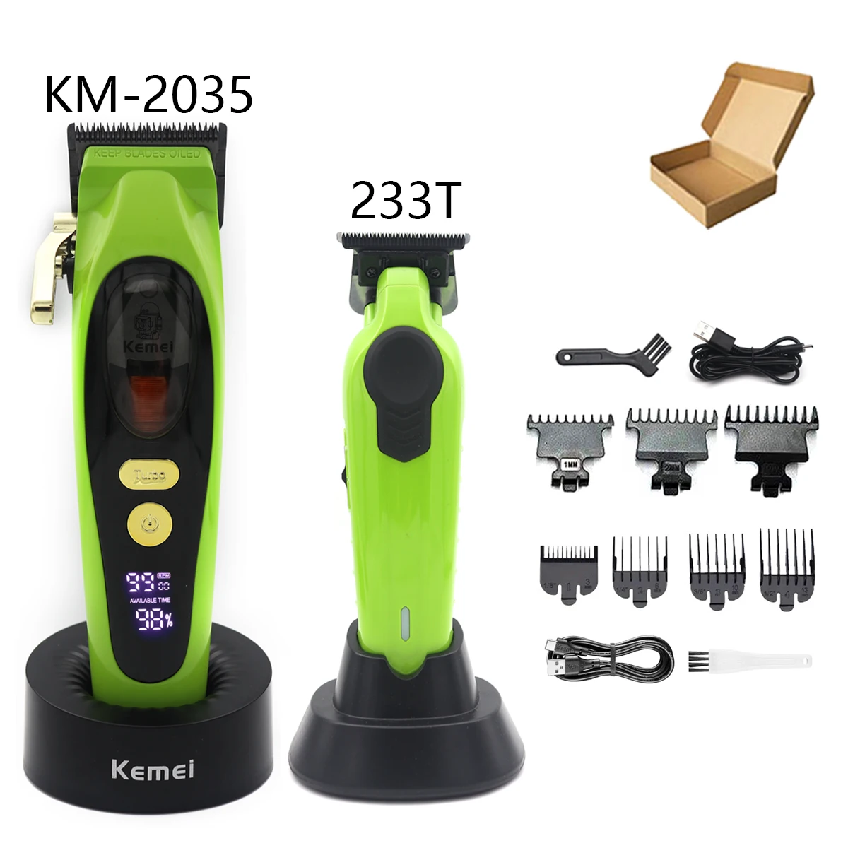 Hair Clipper Barber Kit Beard Hair Trimmer For Men Magnetic Motor Mower 9000 RPM Hair Cutting Machine Kemei 2035: green