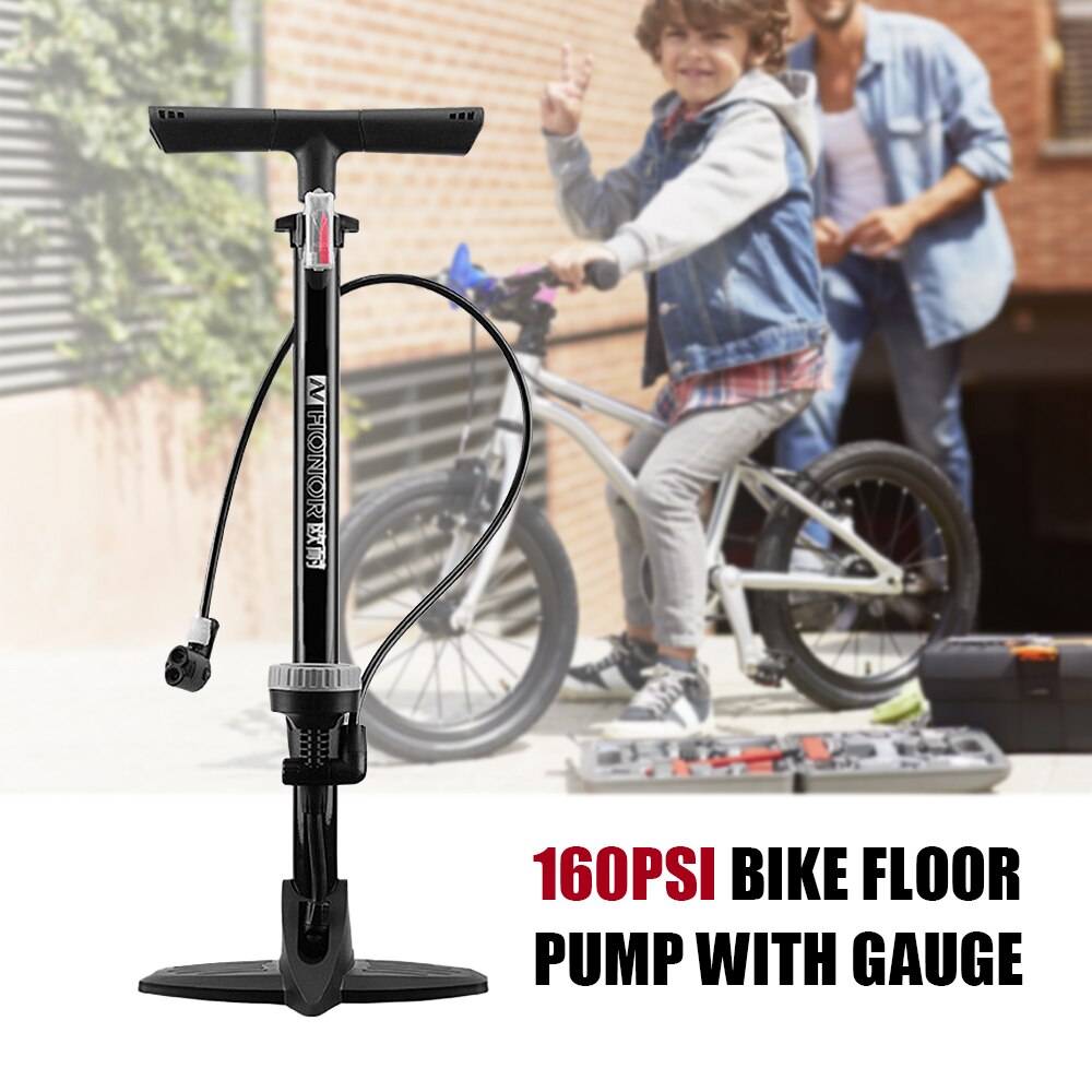 Bike Pump 160PSI Bike Floor Pump MTB Road Bike Floor Inflating Presta Schrader Valve Accurate Tire Inflation Foot Bike Pump