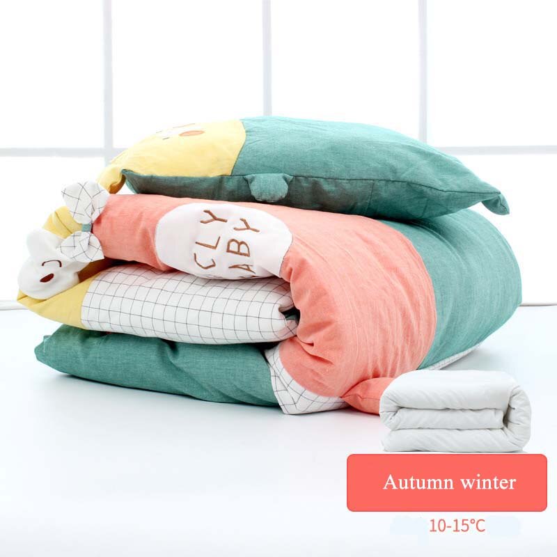 Couette en coton à emmailloter pour bébé, couverture de berceau amovible, multifonction, dessin animé, automne et hiver: Green autumn winter