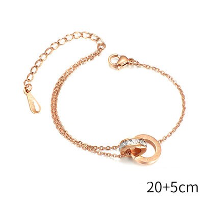 2 Cirkels Enkelband Voor Vrouw Romeinse Cijfers Zirkoon 18KGP Rose Gold 316L Rvs Ketting Sieraden Niet Vervagen Beste Cadeau (GA119): Default Title