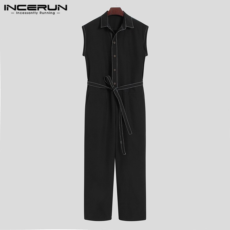 Mono sin mangas para hombre, ropa de calle firme, pantalones con botón de solapa con cinturón, monos para correr, informal para hombre,