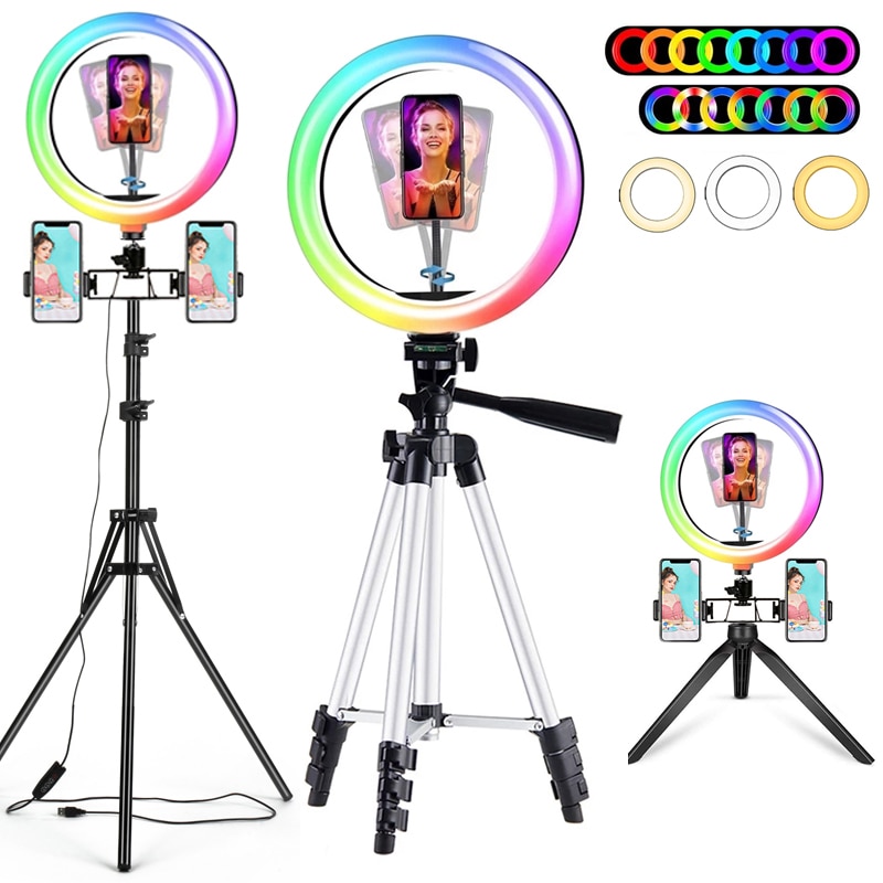 10 Inch RGB LED Ring Light - Dimmable Camera Lamp with Tripod Stand for Photo Video Studio