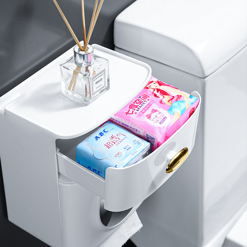 Double Layer Tissue Box Wall Mounted Toilet Paper Holder Waterproof Storage Box Mobile Phone Storage Table Bathroom Supplies