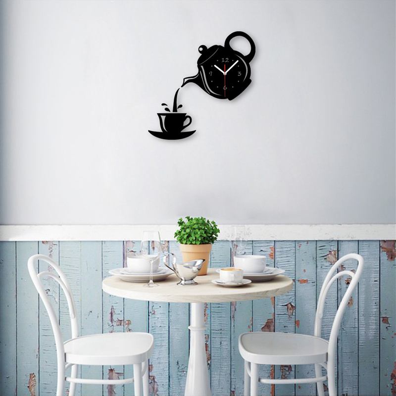 Diy Acrylic Coffee Cup Teapot 3D Wall Clock Decorative Kitchen Wall Clocks Living Room Dining Room Home Decor Clock