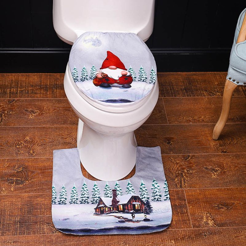 2 Stks/set Kerst Toilet Seat Cover Voet Pad Tapijt Mat Grappige Zweedse Gnome Santa Badkamer Thuis Decoratie
