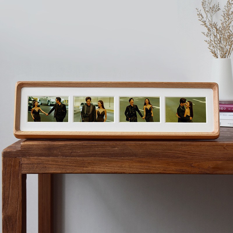 Soporte de exhibición de marco de fotos de madera maciza para tríptico DIY, fotos de boda de pareja cuádruple de varias piezas, marco de fotos de: Borgoña