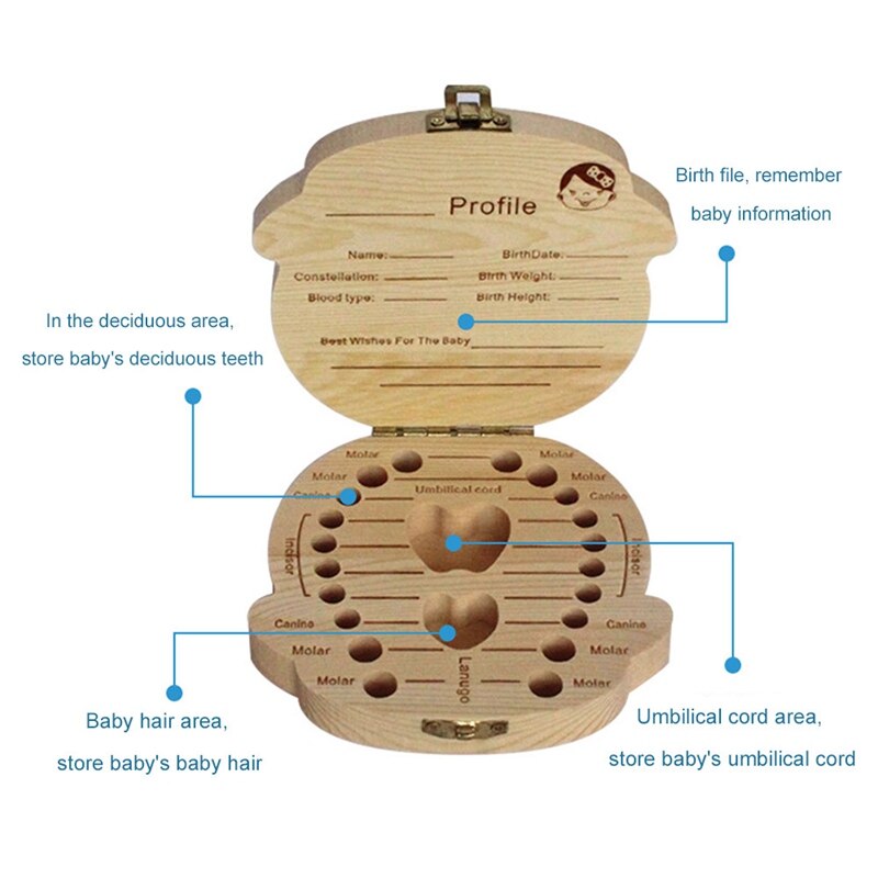 Houten Kids Baby Tanden Doos Organizer Melk Tanden Hout Opslag Tanden Doos Voor Jongen Meisje Besparen Tanden