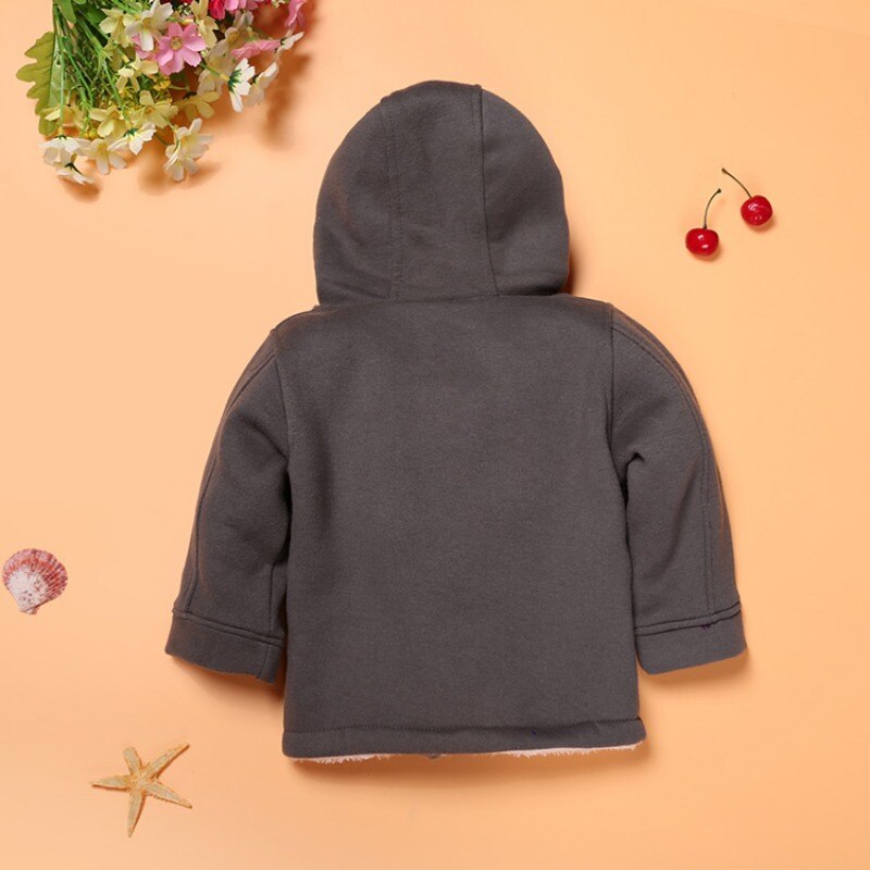 Baby Jongens Meisjes Herfst Winter Warme Lange Mouwen Effen Hoodie Hoorn Gesp Jas Bovenkleding