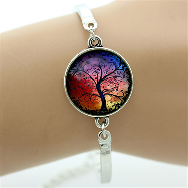 TAFREE Brand Gustav Klimt Tree Of Life Bracelet Silver-Plated Glass Dome Art Picture Bangles Men Jewelry D937