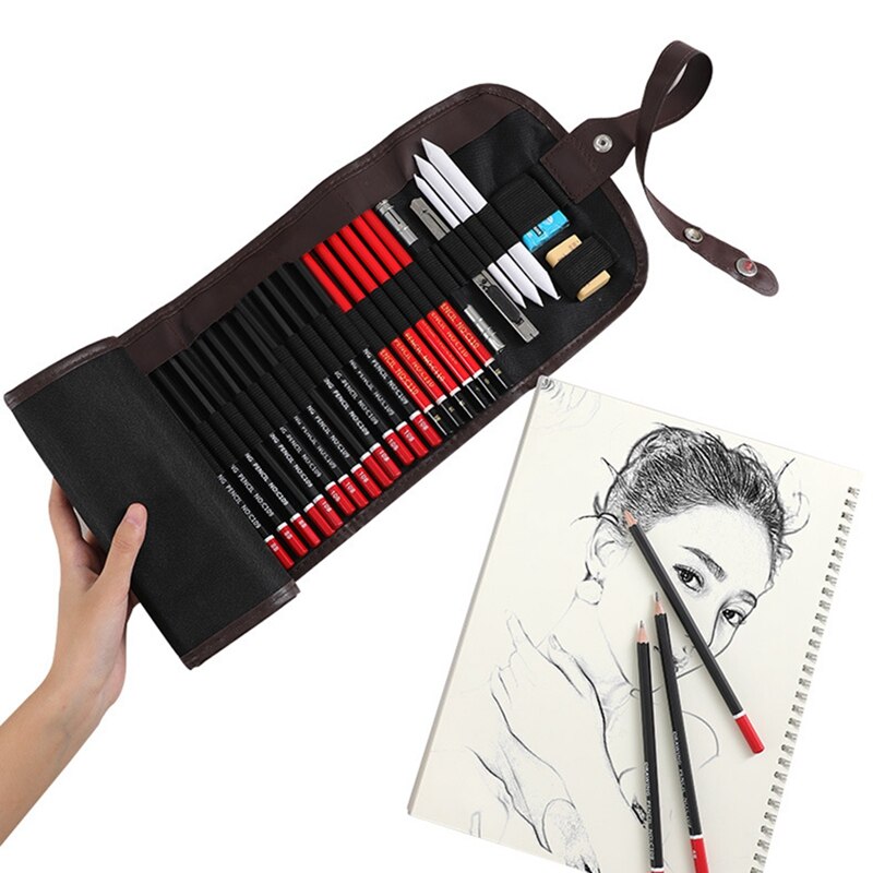 45 pçs conjunto de lápis esboço profissional desenho desenho kit lápis de madeira sacos para o pintor estudantes arte suprimentos