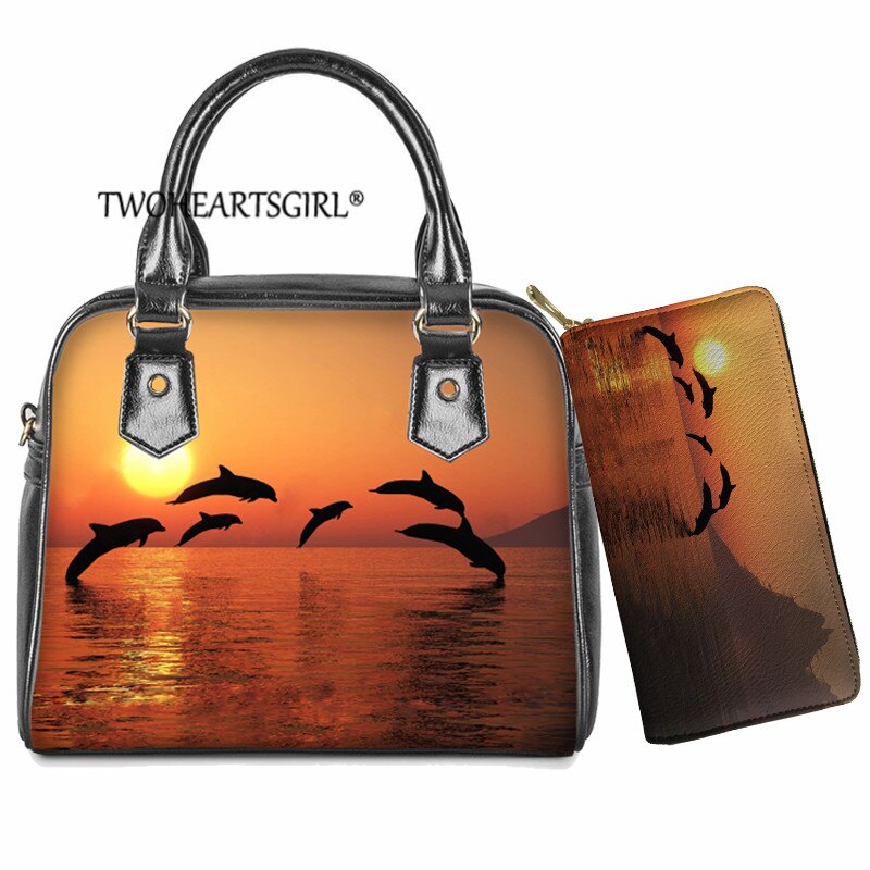 Twoheartsgirl Cute Animal Handbag borsa a tracolla Lady Dolphin Over Water Print borse a tracolla borsa per donna borse Bolsa Feminina: L5046DL-Z21