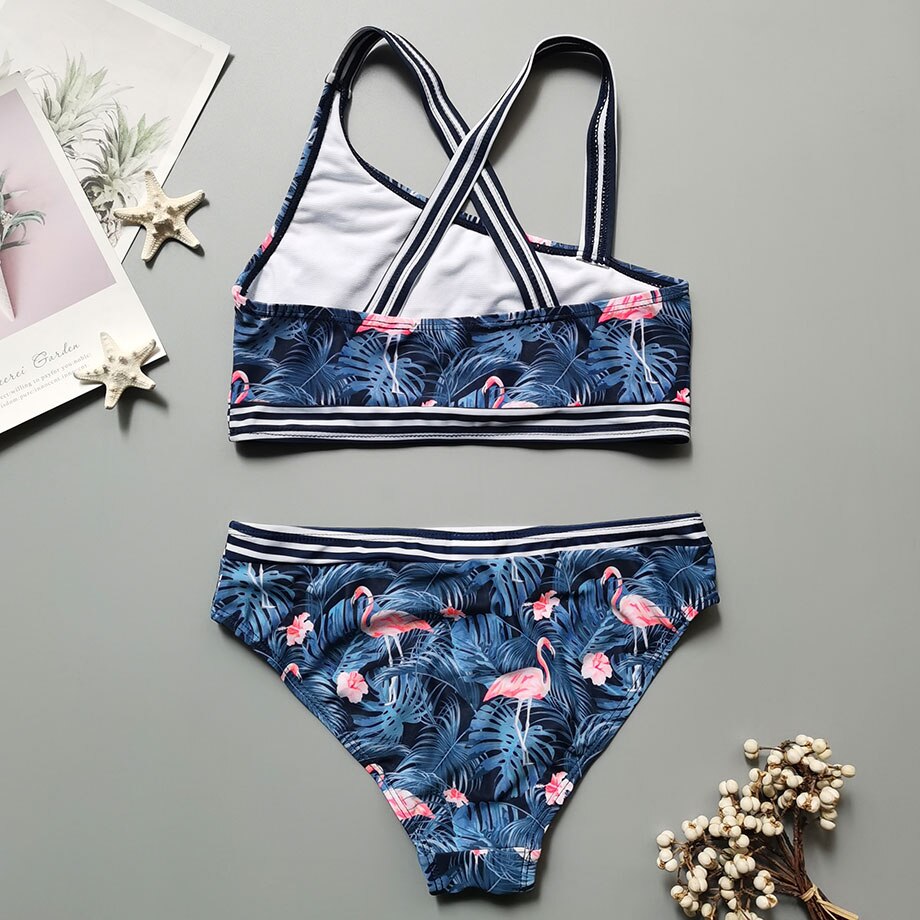 Bañador de flamenco para niña de 3 a 14 años, Bikini cruzado para niñas, traje de baño de dos piezas para niñas, ropa de baño para niñas, ropa de playa