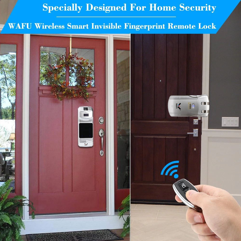 WAFU-cerradura inteligente con huella dactilar para puerta de entrada, dispositivo de cierre remoto Invisible, sin llave, antirrobo, con teclado y huella dactilar, WF-010B