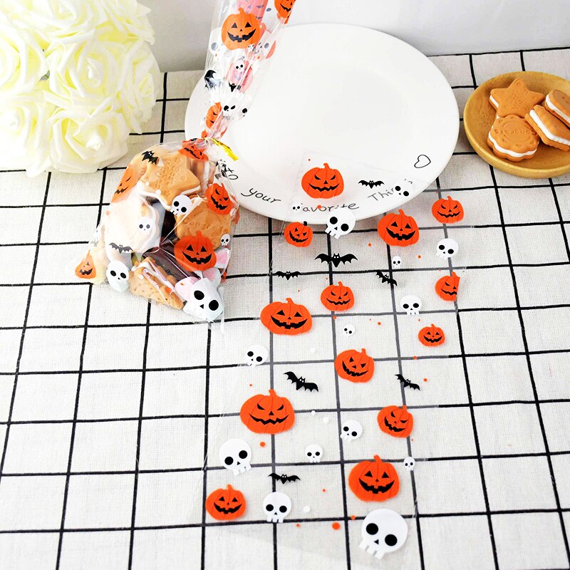 50 Stks/partij Halloween Snoep Tas Happy Halloween Traktatiezakken Koekjes Snack Plastic Verpakking Zakken Duidelijk Koekje Zak Halloween Decor