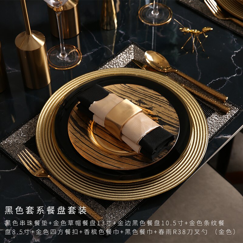 Christmas Luxury Plate Set Dinning Modern Serving Dishes Sets Glass Plate Europen Golden Talerze Obiadowe Dinnerware DL60PZ