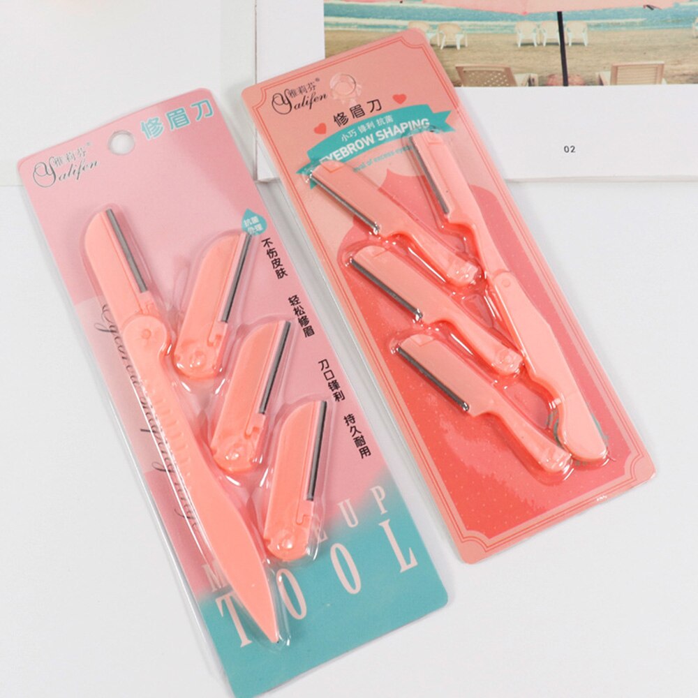 Cuchillo plegable para cejas, cuchilla reemplazable de tres piezas, maquinilla de afeitar para mujer y niña, Kits de maquillaje portátiles de viaje, 1 bolsa