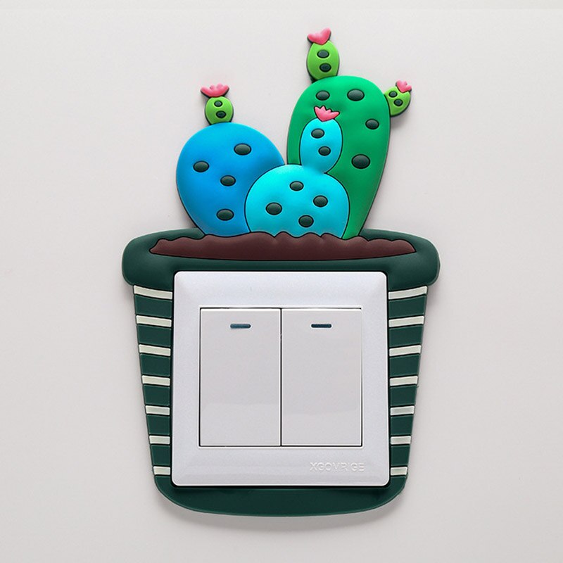 Cactus de dibujos animados fluorescentes, pegatinas para interruptor de pared, decoración para habitación de bebé, interruptor de luz luminoso, decoraciones de pared 3d: 06