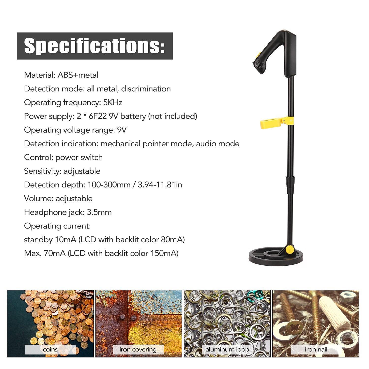 Børn håndholdt metaldetektor guld sølv smykker søgende metal finder med lydalarm led lys indikation