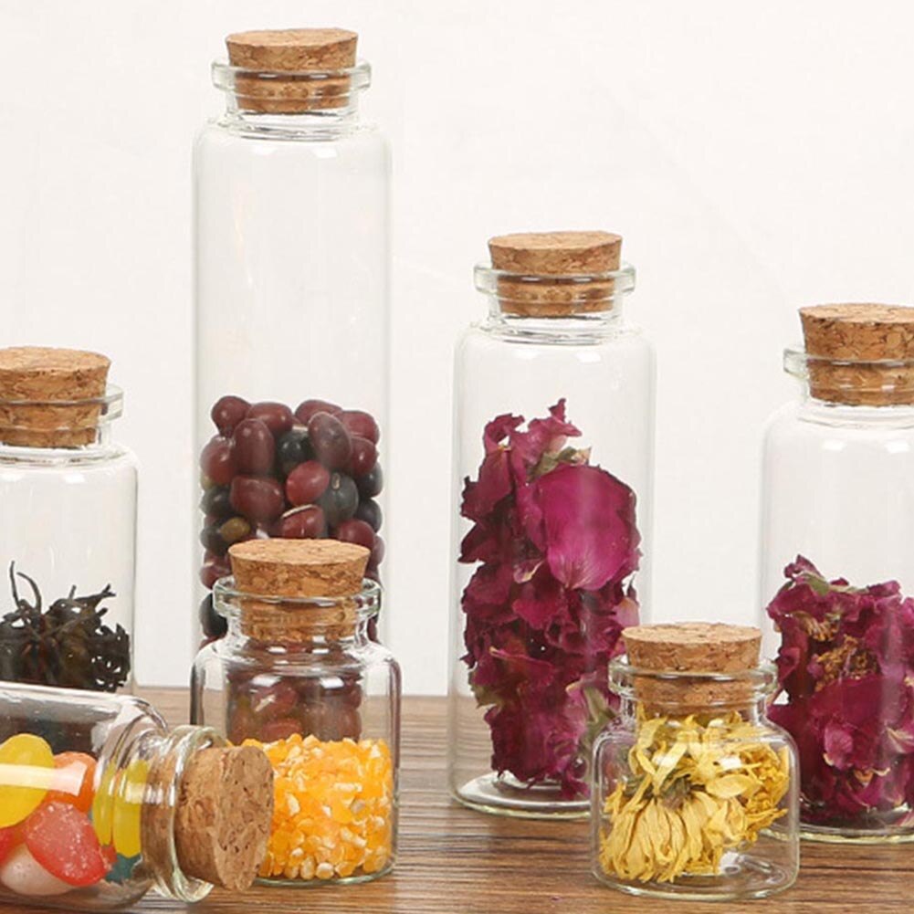 5Pcs 10/15/20/25/30/40/70ml Clear Cork Stopper Wishing Empty Glass Bottle Vials