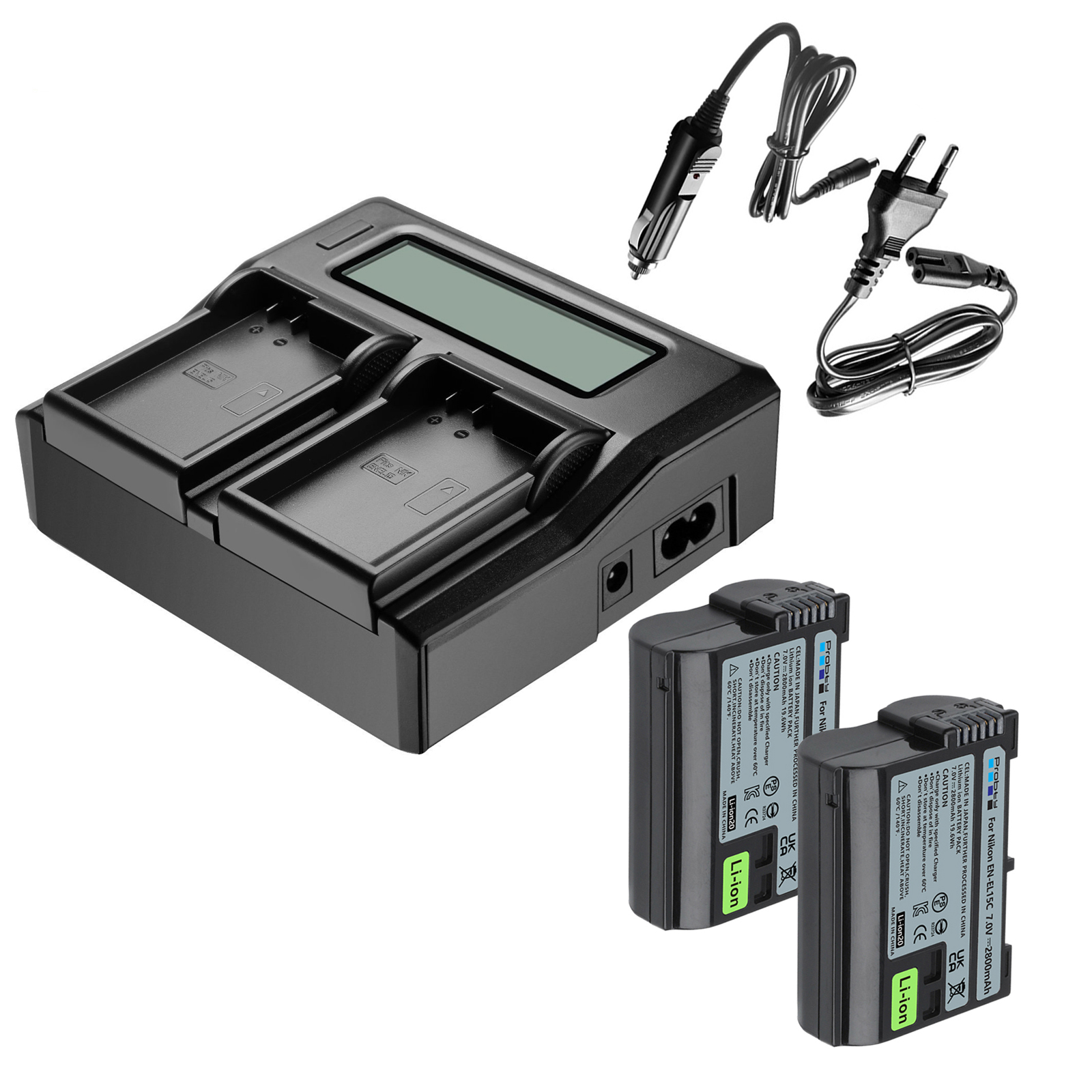 Batería de 2800mAh EN-EL15C EN-EL15B EN-EL15 + cargador LCD rápido para Nikon Z5,Z6,Z6 II,Z7,Z7II,Z8 D600 D610 D600E D800 D810 D800E: Azul