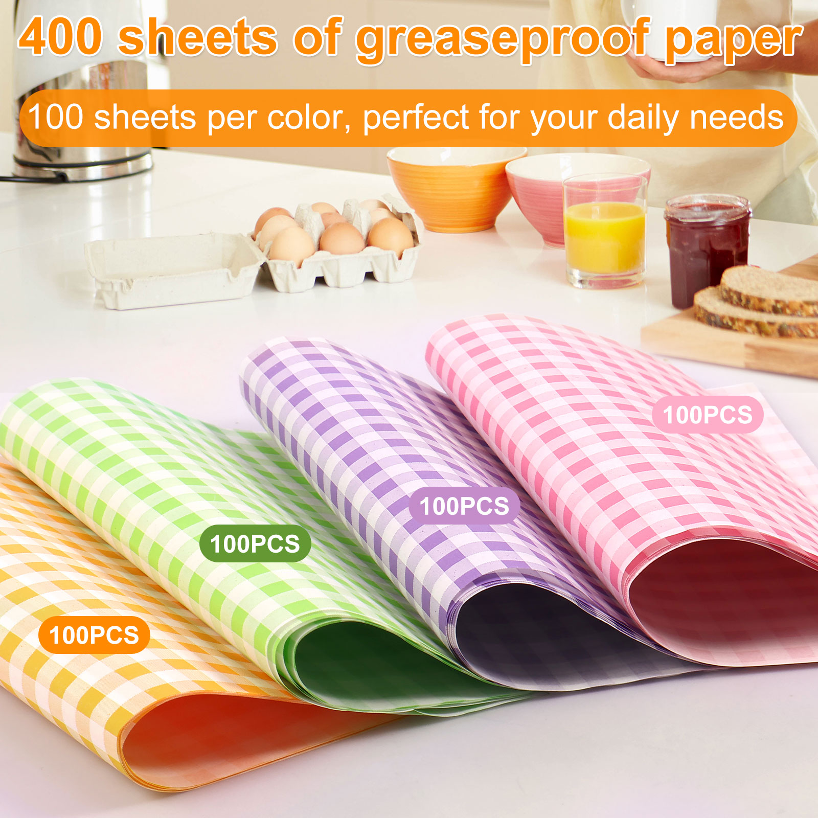 400 Stuks Vetvrij Papier Liners Sandwich Inpakpapier 4 Kleuren Wax Vellen Voor Bbq Picknick Festival Party Fast Food