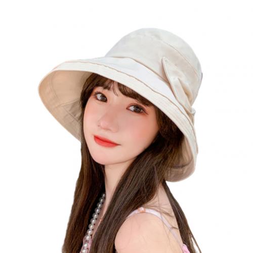 Women Solid Color Bowknot Wide Brim UV Protection Summer Sun Hat Bucket Cap