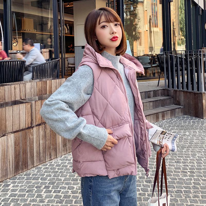 Vest kvinder afslappet ærmeløs blazer hættejakke chalecos para mujer efterår vinter kvindelig koreansk streetwear vest overtøj: Lyserød / M