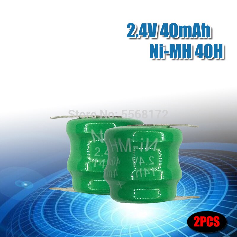 Original Ni-MH 2.4V 40mAh Rechargeable Button Cell Battery Pack Ni-MH Batteries With Pin: 2pcs