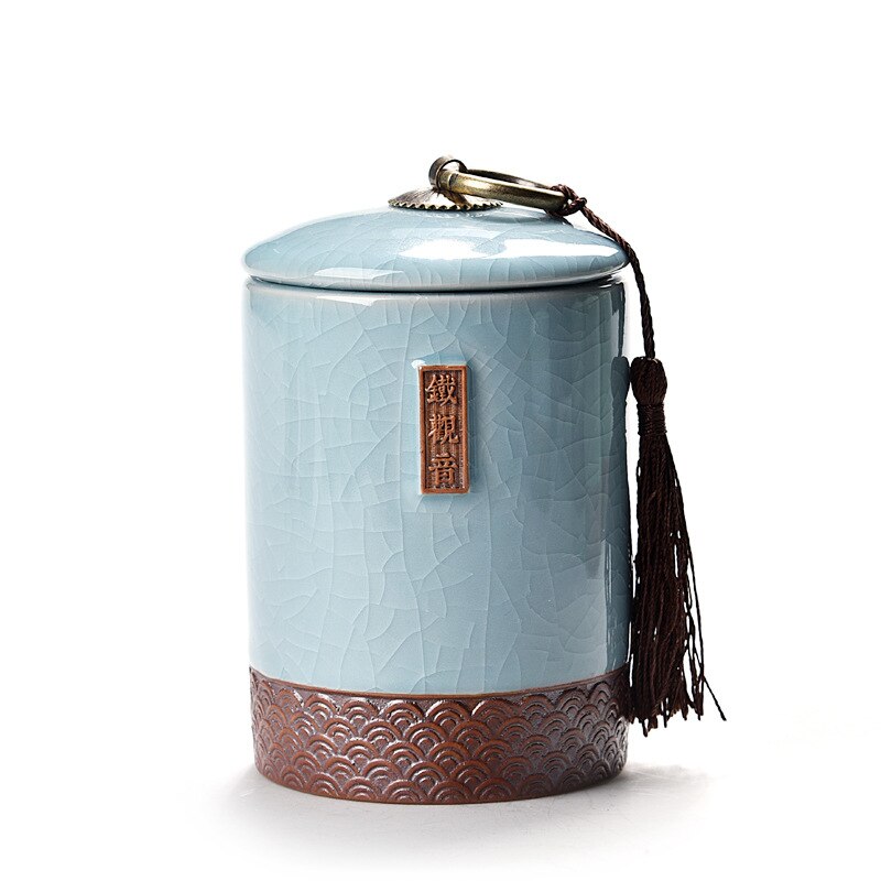 Pequeño tarro de té Caddy de cerámica sello de almacenamiento de té cofre café dulces caja de almacenamiento de alimentos de cocina juego de té Kung Fu tanque portátil: Tieguanyin PowderBlu