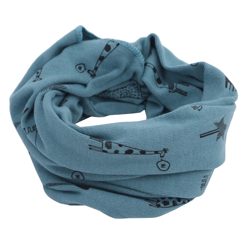 Winter Scaf Kids Boys Girls Cotton Blend Multi Use Neck Warmer Scarf Hat Bandana Print Cartoons Scarf: Blue Giraffe