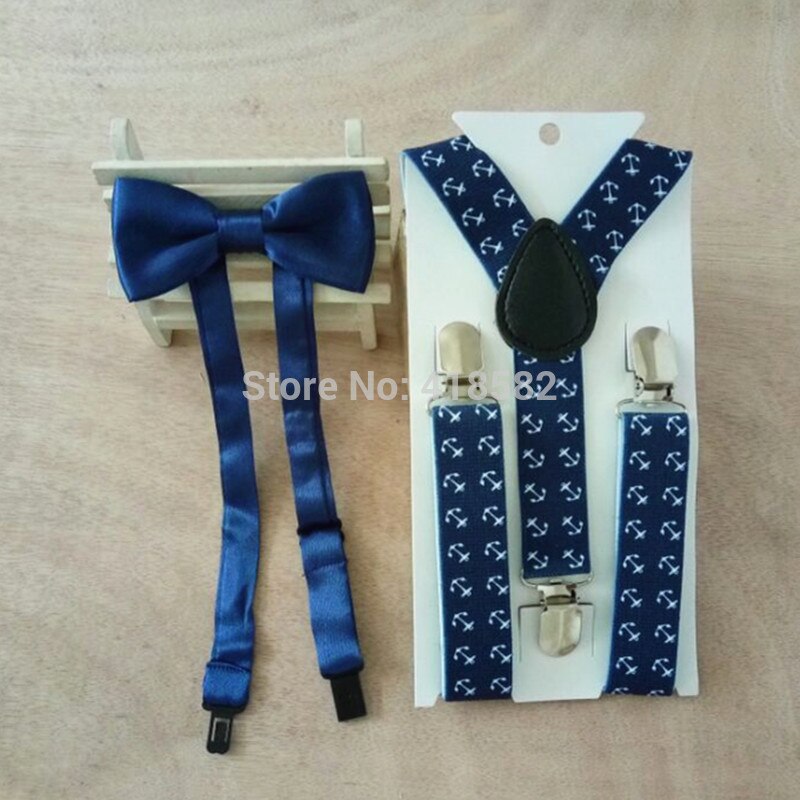 Volunboy Babykledingset voor jongens, kleuter langarm shirt met vlinderdas bretels broek 4-delig pak, Blauwe opdruk., 3-4 Jaar