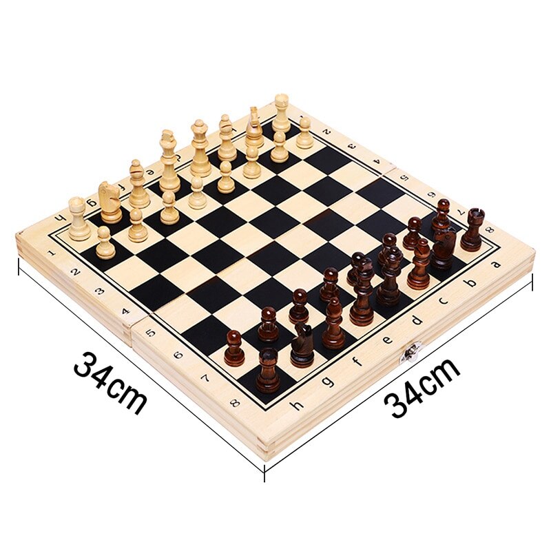 Large Magnetic Wooden Folding Chess Set Felted Game Board 29/34/39cm Interior Storage Adult Kids Family Game Chess Board: 34x34