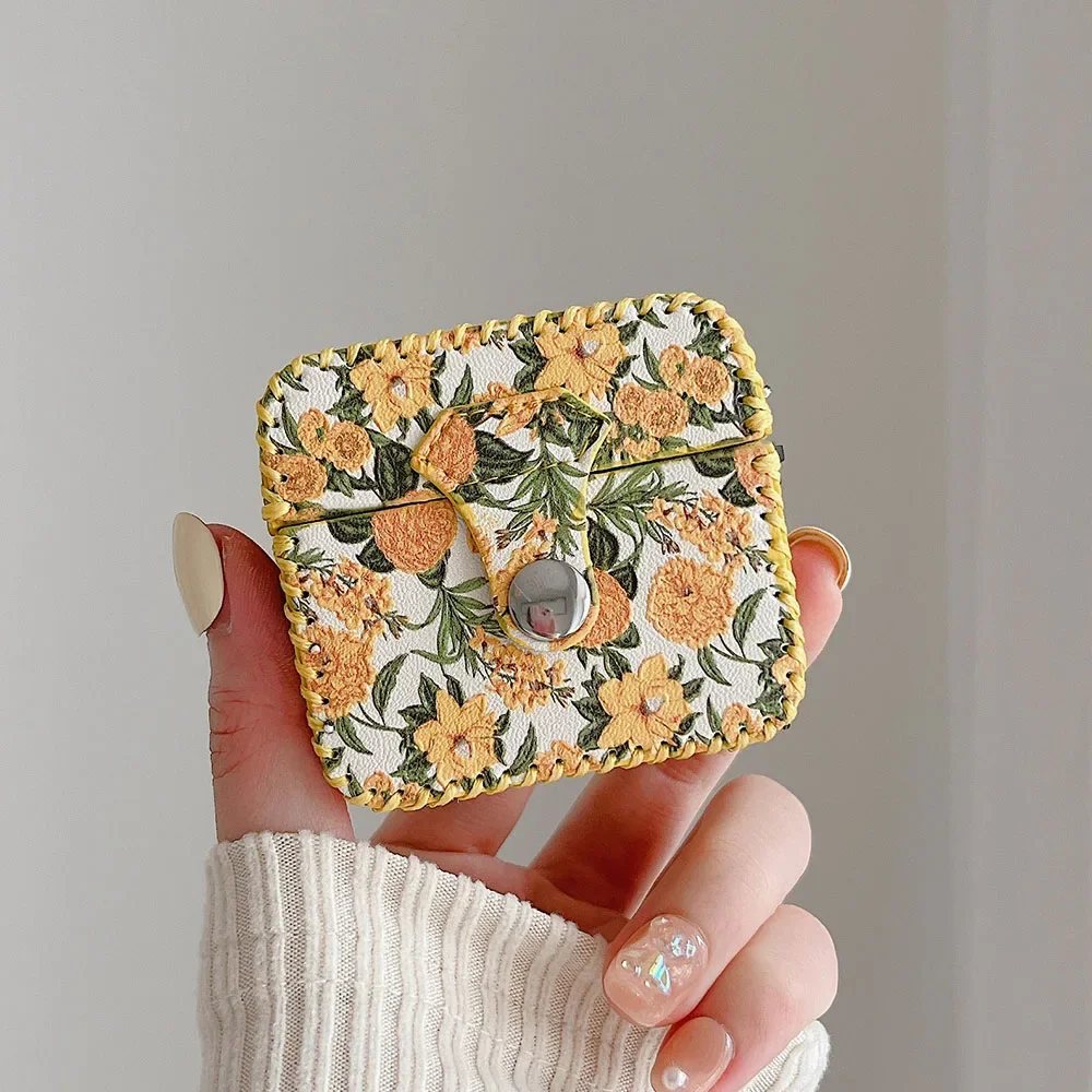 Étui Airpods 4 2 1 3 pour écouteurs, peinture à l'huile de fleurs, housse en cuir Vintage pour AirPod Pro, boîte de Protection