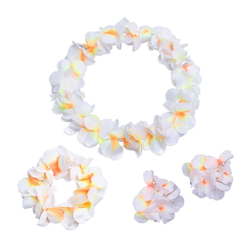 4 teile/satz hawaiisch Blume Leis Girlande Halskette Phantasie Kleid Party Hawaii Strand: Weiß