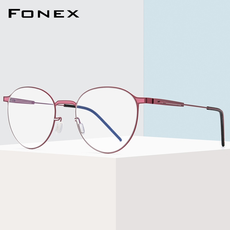 FONEX liga óculos quadro feminino redonda miopia prescrição óculos ópticos homens 2020 metal completo coreano screwless eyewear f1014