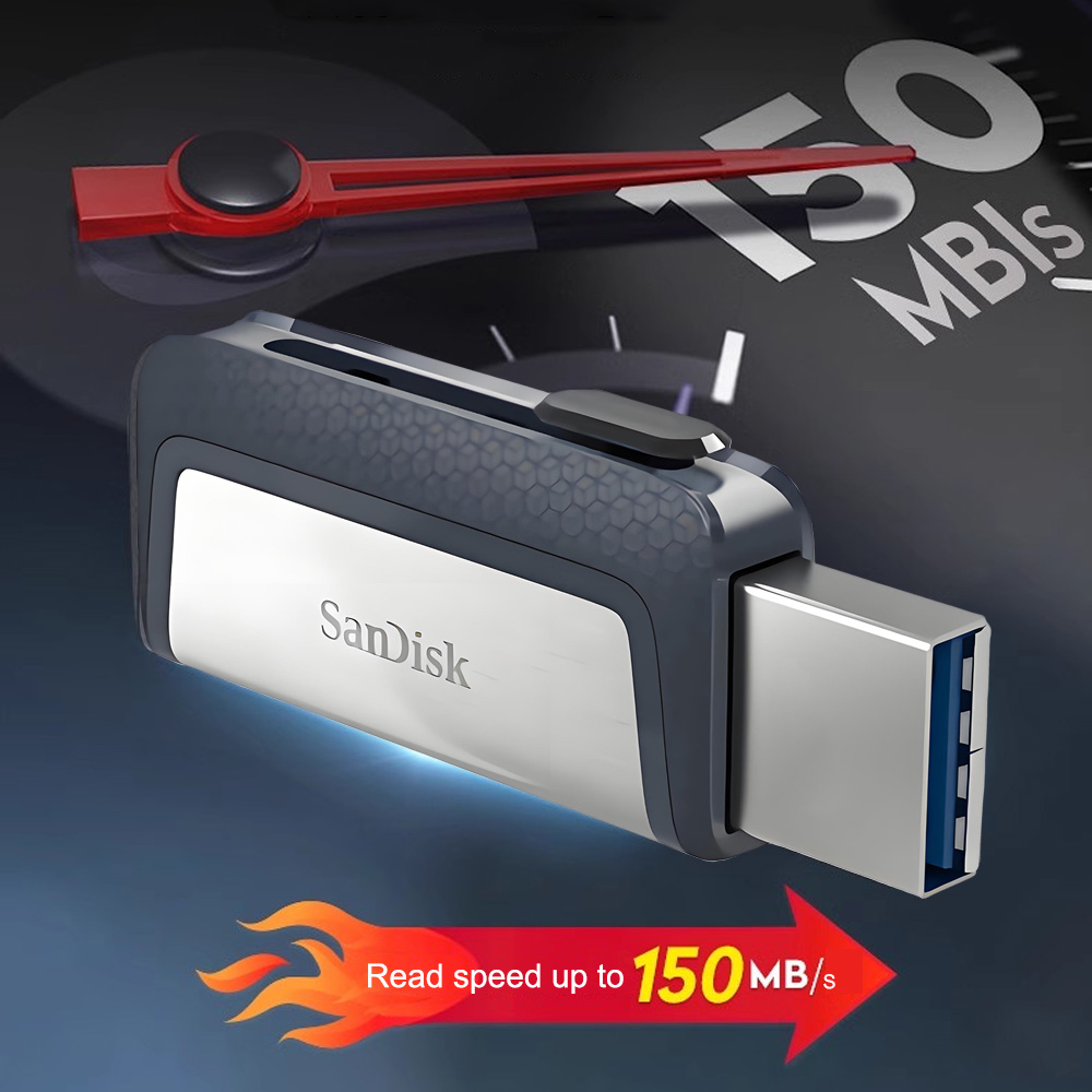 SanDisk Ultra Dual Drive USB 3.1 Tipo-C 256GB 128GB 64GB Unidade Flash USB multifuncional SDDDC2 para smartphones/tablets/computador