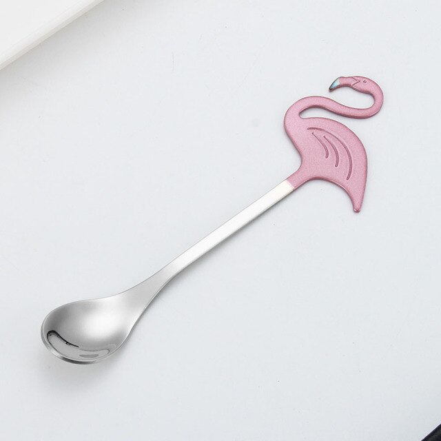 Cuchara para taza con forma de flamenco, utensilios de cocina para beber, de , de acero inoxidable 304, mango largo, 1 ud.: Silver