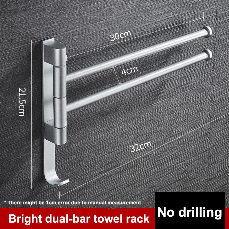 Badkamer Handdoekenrek Draaibare Handdoek Houder Ruimte Aluminium 2/3/4/5-Bar Handdoek Hanger Keuken Plank Papier opknoping Muur Gemonteerd: Silver dual-bar