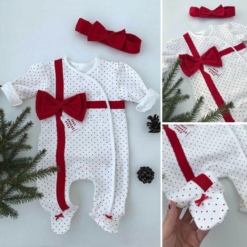 Weihnachten Neugeborene Baby Mädchen Jungen Kleidung Set Strampler Stirnband Weihnachten Geburtstag