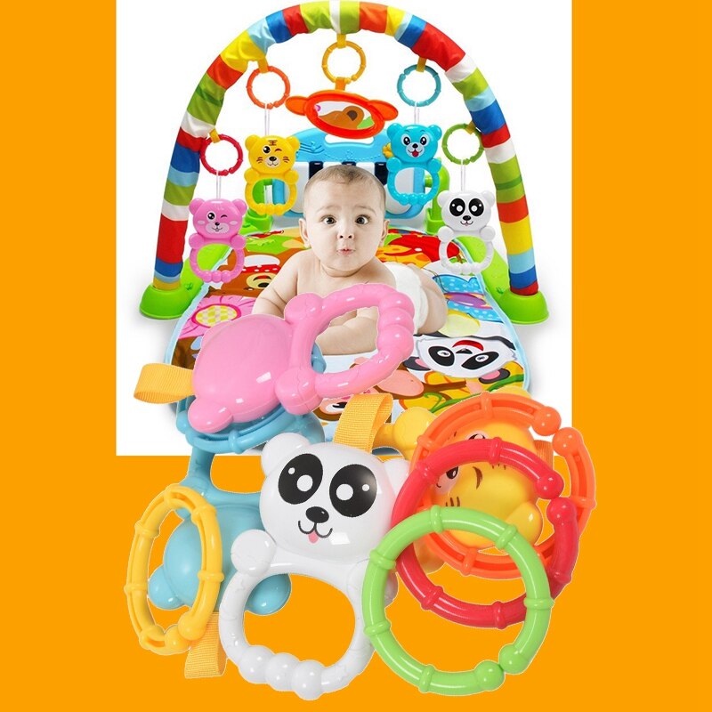 Baby leksaker färgglada musikaliska lek gym lek gym lek mattor djur