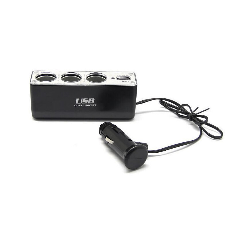 3 Way Multi Socket Auto Sigarettenaansteker Splitter USB Plug Adapter Lader DC 12 V/24 V uitgang triple Adapter Met Usb-poort