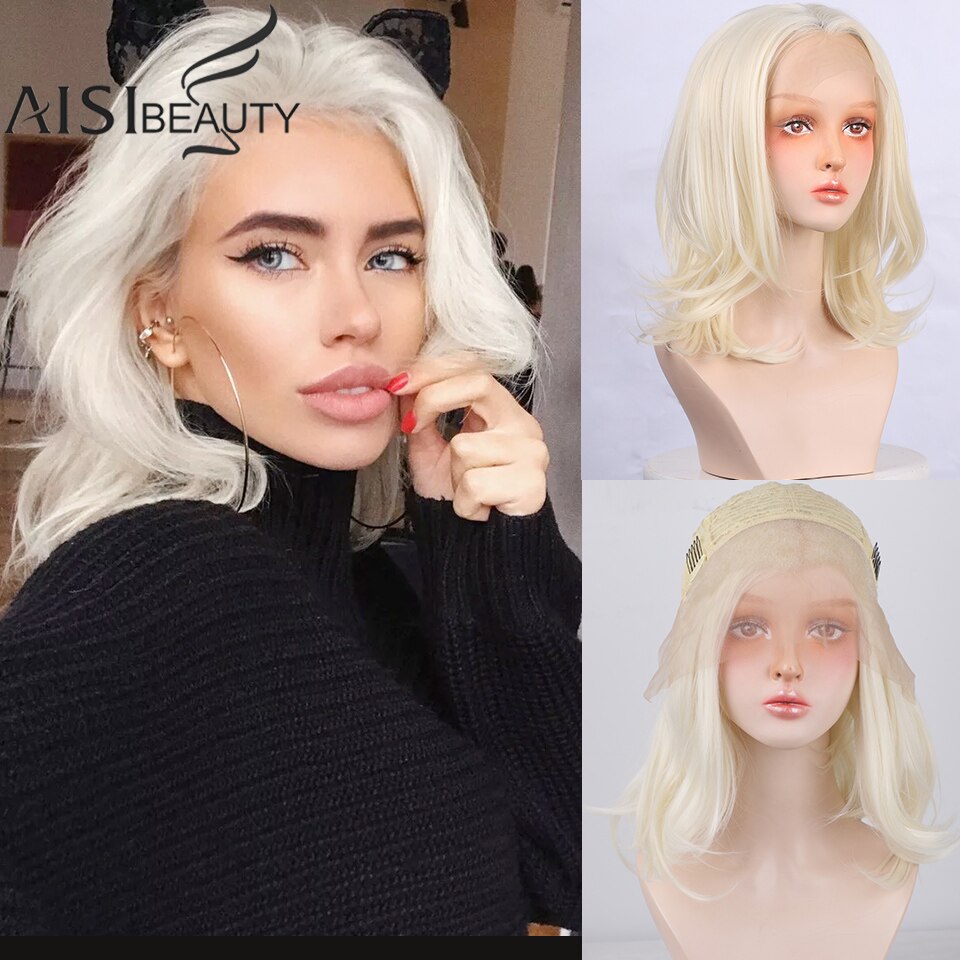 KookaStyle Synthetic White Lace Front Wigs for Women Short Bob Shoulder Length Natural Dream Curl Wigs French Pixie Hand Made