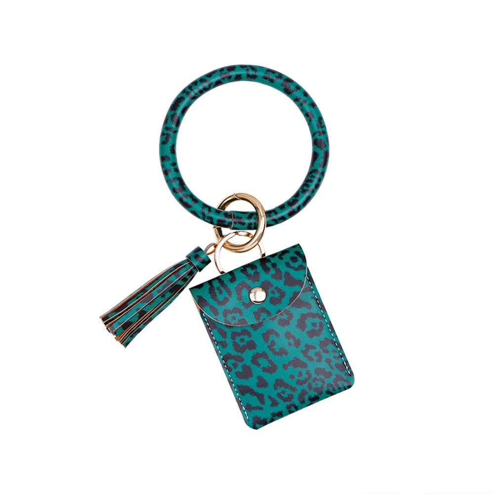 Keychain Card Bag for Women Men Leopard Wallet PU Leather Tassel Kabaw Bracelet Keychain Jewelry: I