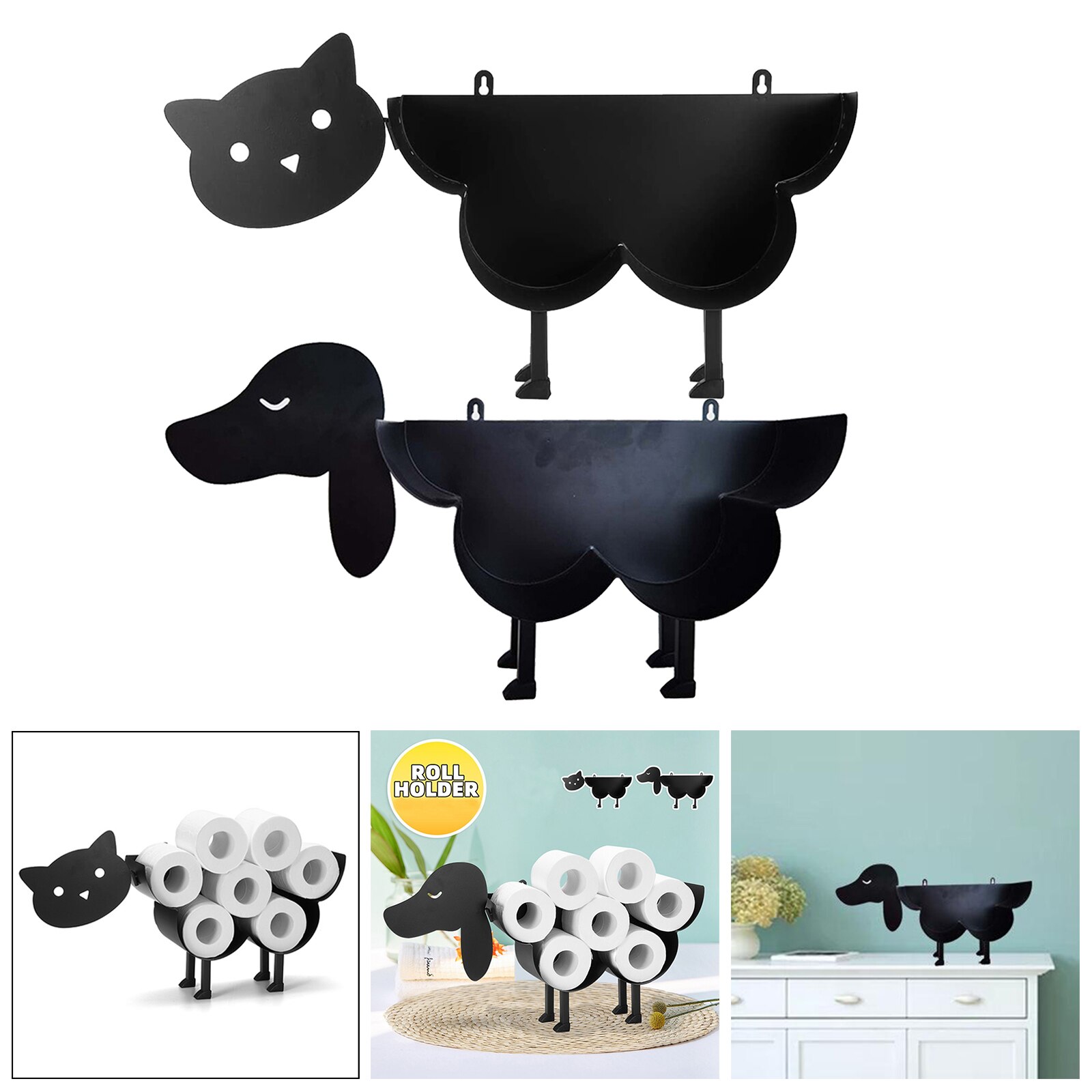 Black Animal Shape Toilet Roll Holder Paper Rack Roll Paper Towel Holder Stand Bathroom Home Storage Freestanding Ornaments